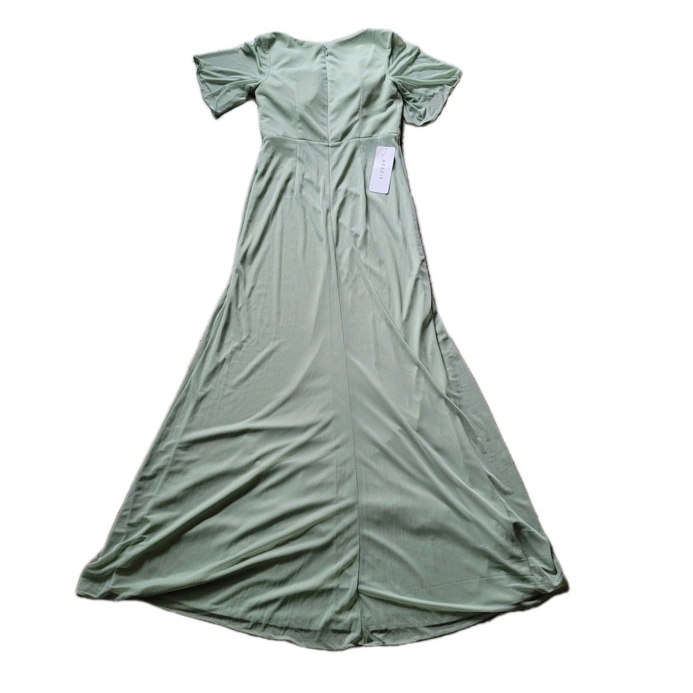 NEW Azazie SELAH Dusty Sage Green Flutter-Sleeve Chiffon Gown Size A6 Bridesmaid - Picture 5 of 8